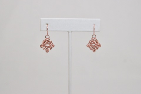 Celtic Labyrinth Earrings in Rose Gold Enameled Copper